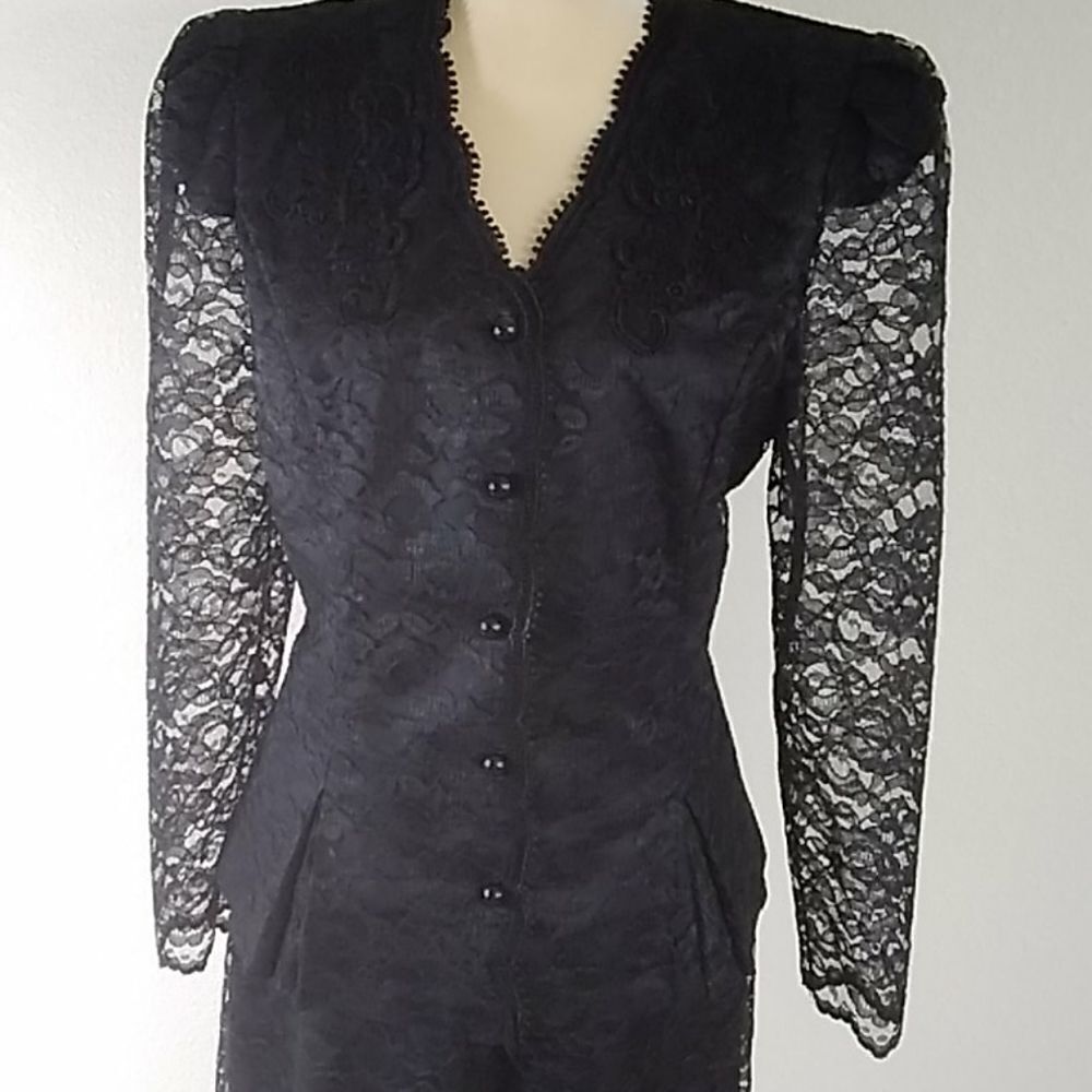 VINTAGE LACE DRESS  DAVID ROSE  BLACK - Picture 2 of 12